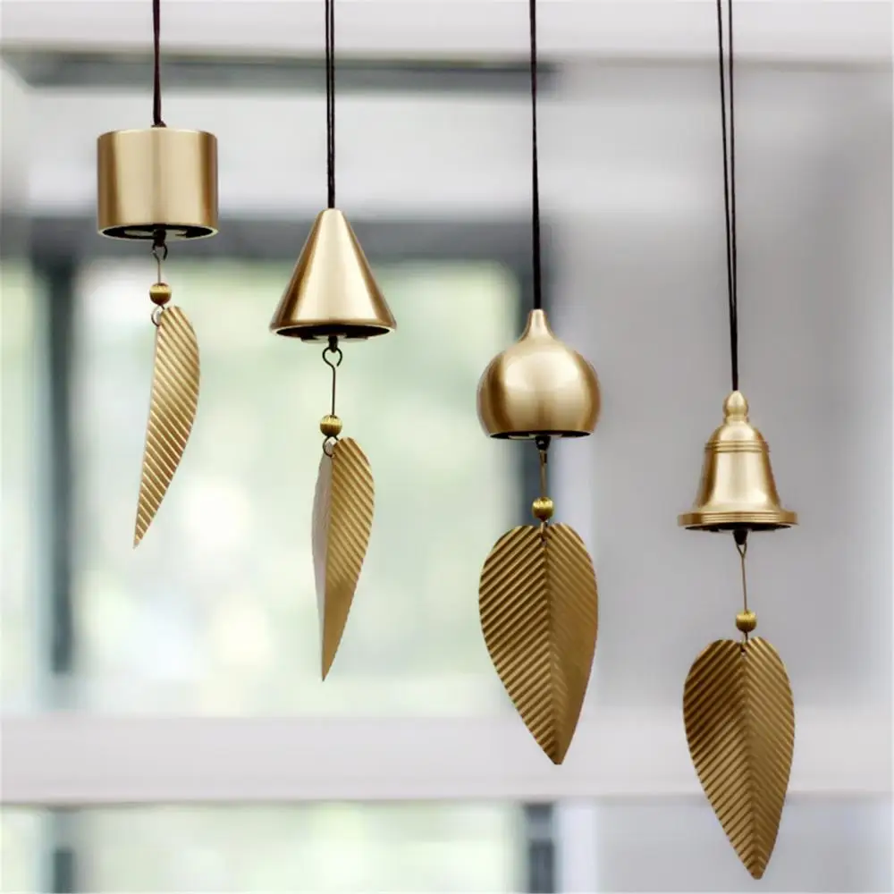 Wind Chime Copper Leaf Petal Bell Hammer Hanging Wind Chime Ornaments Home Balcony Decor Car Pendant Garden Decor Wind Chimes