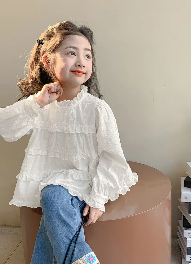 Girls Shirt Spring and Autumn 2024 New Korean Style Children Spring Foreign Style Girl Baby Long-sleeved Spring Top Doll Shirt