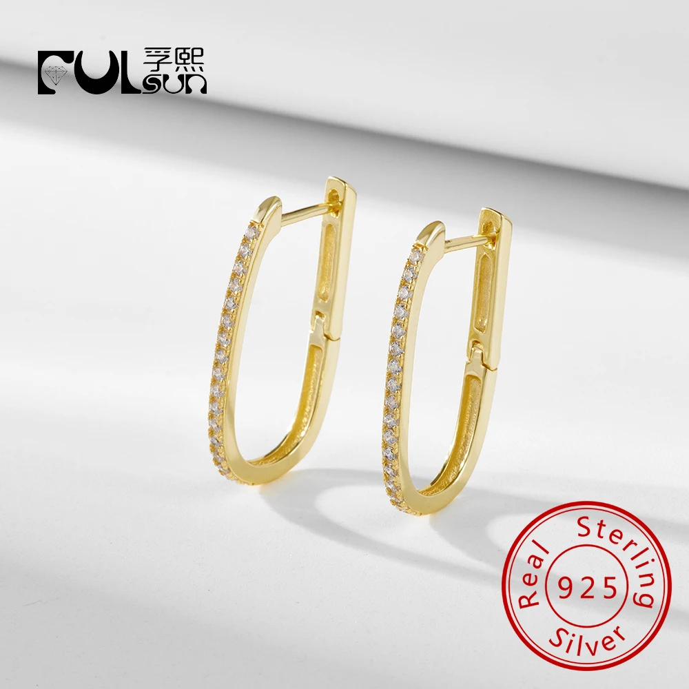 

Hypoallergenic Horseshoe Zircon Ear Clip U Geometric 925 Sterling Silver CZ Jewelry 14k Gold Plated Earrings for Ladies Women