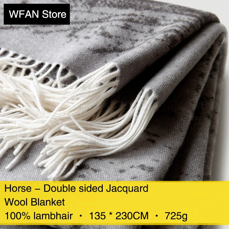 Double sided jacquard lamb wool blanket with horse pattern for home and travel warmth, shawl cover blanket sofa airplane blanket