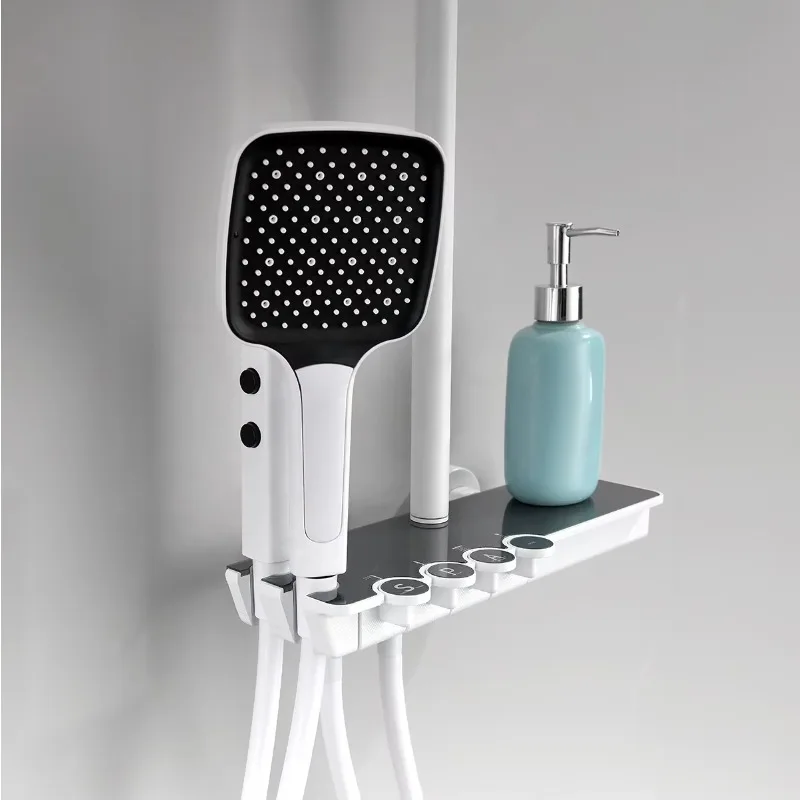 Aideal salle de bain blanc 4 fonctions ensemble de douche thermostatique étagère de produit clavier de Piano robinet de douche