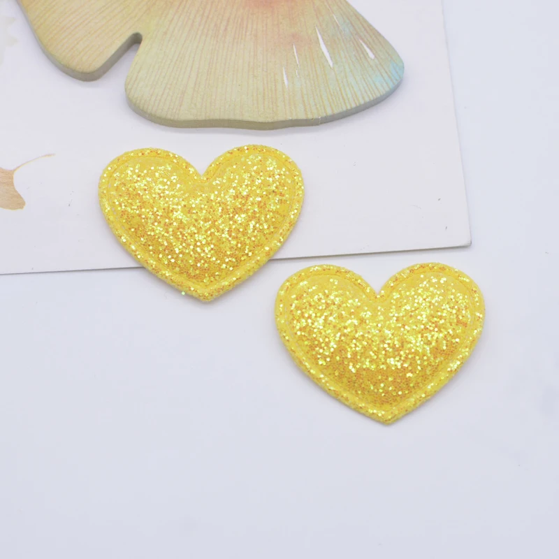 50Pcs 35*30mm Glitter Fabric Padded Heart Applique for DIY Headwear Hair Clips Headbands Decor Hats Clothes Accessoies Patches