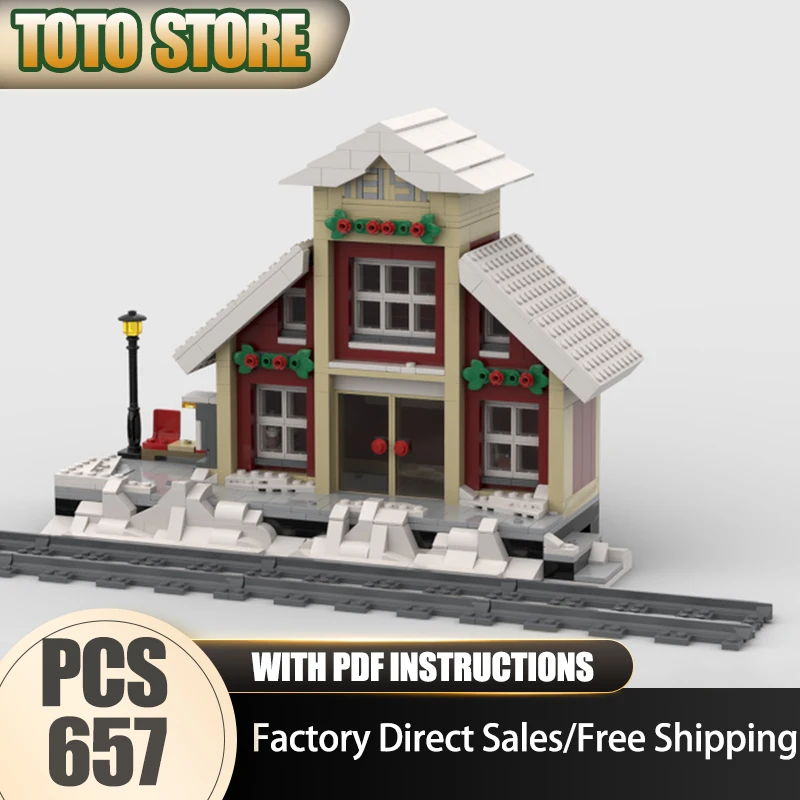 

Modular City Building Model Moc Building Bricks Winter village train station Technology Modular Block Toy DIY Assembly Christmas