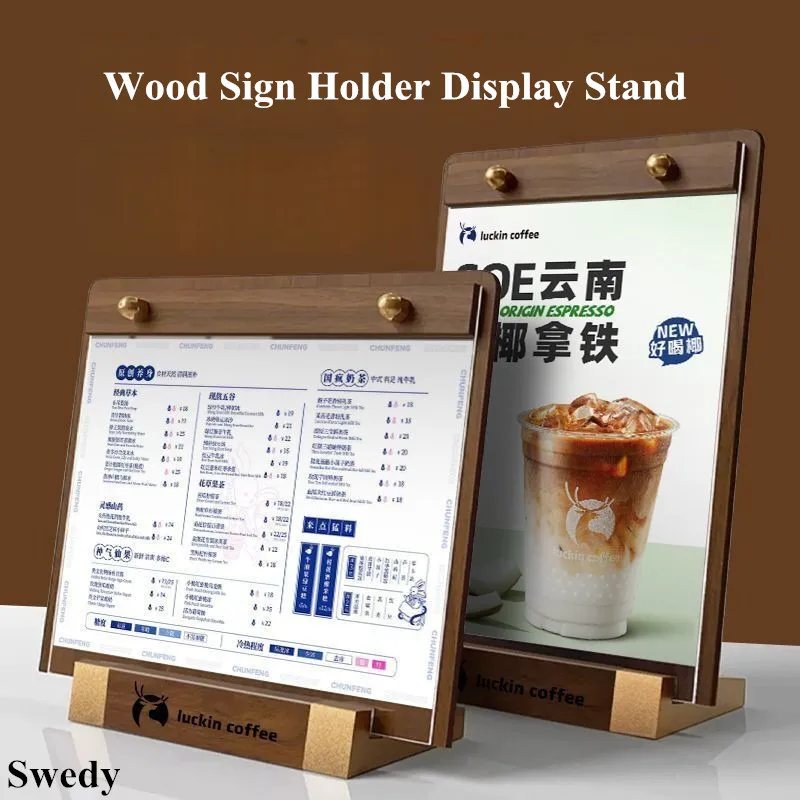 A5 148x210mm Wooden Acrylic Menu Paper Holder Display Stand Acrylic Sign Holder Photo Picture Flyer Document Poster Frame