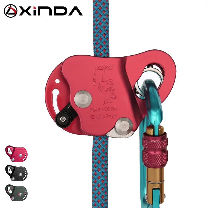 XINDA 7075 Aluminum Red & Black & Grey Fall Protection Safety Rope Grab Fall Arrester for Rescue & Climb Work at Height