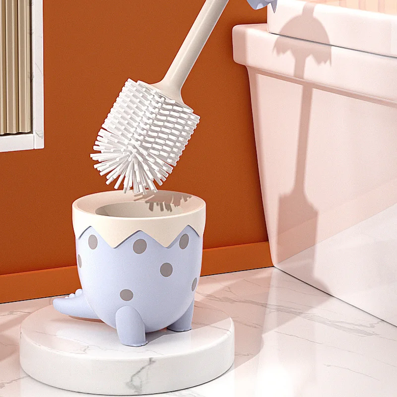 2024 New Cartoon Dinosaur Toilet Brush Household Silicone Brush Head Long Handle Toilet Cleaning Brush Home Cleaning