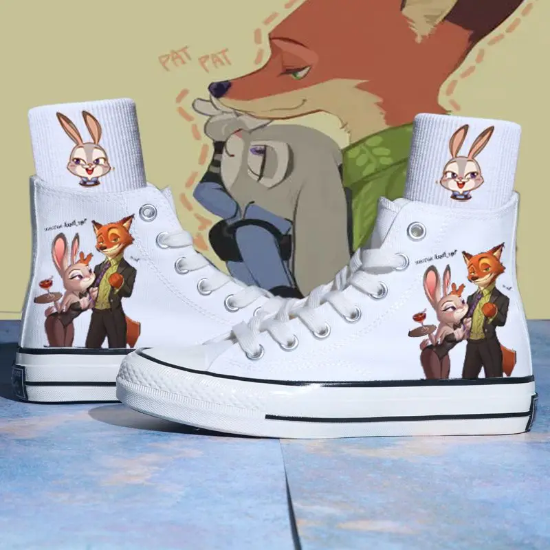 Disney Zootopia Sport Shoes Kids Tennis Shoes Cartoon Nick & Judy Print Basket Shoes Teenager White Shoes Couple Casual Sneakers