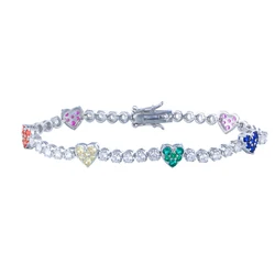 CWWZircons Trendy Classic Multicolor Cubic Zirconia Pave Setting Heart Shape Tennis Chain Bracelets for Women Jewelry Gift CB347