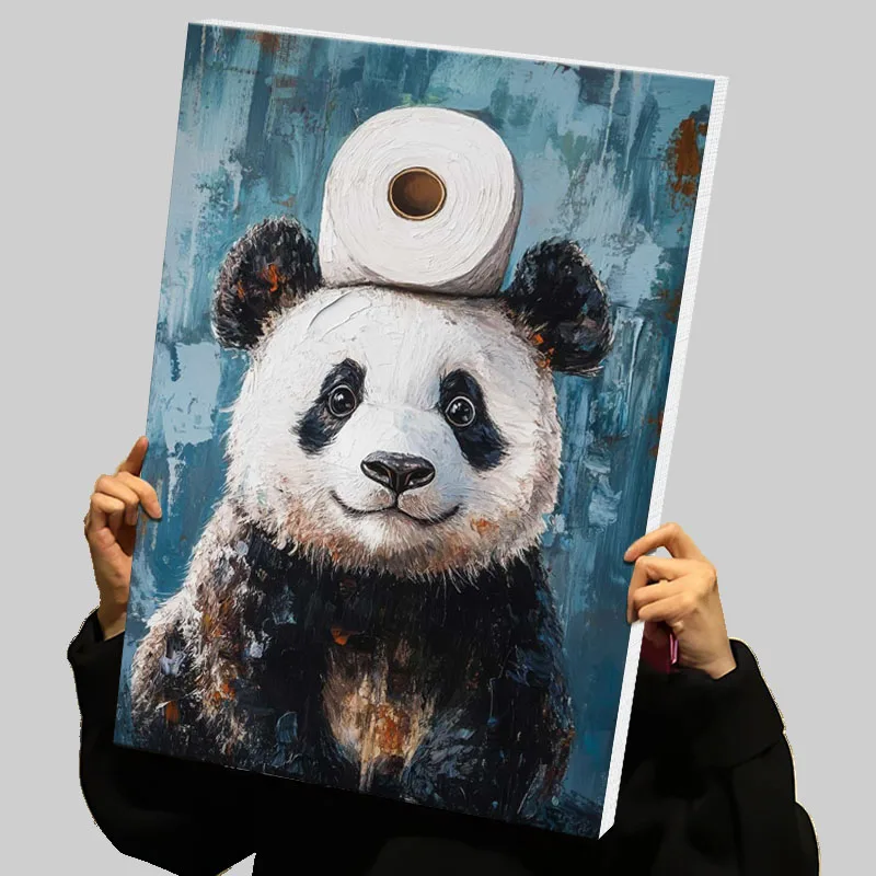Panda With Toilet Paper Prints Poster Custom Canvas Painting Wall Art Home Decor Photos for Living Room Modern Abstract Canvases