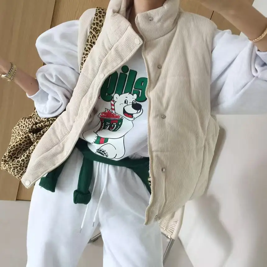 

Женский зимний свободный жилет на хлопковой подкладке, однотонный воротник-стойка, верхняя одежда, топ, корейский вельвет