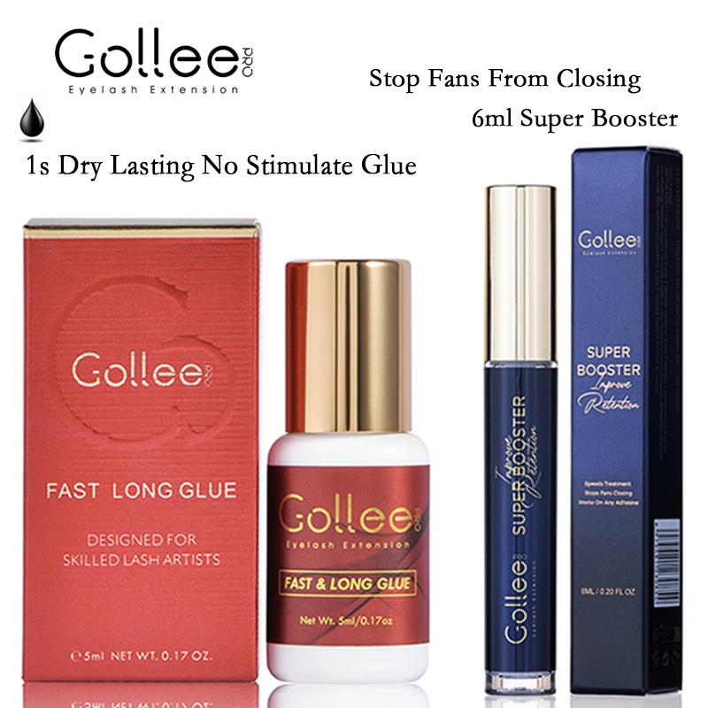 

Gollee Waterproof 1s Dry Adhesive Glue for Lash Extension Fast Long Eyelash Extension 6-8Weeks Super Booster Stop Fan Close Bond