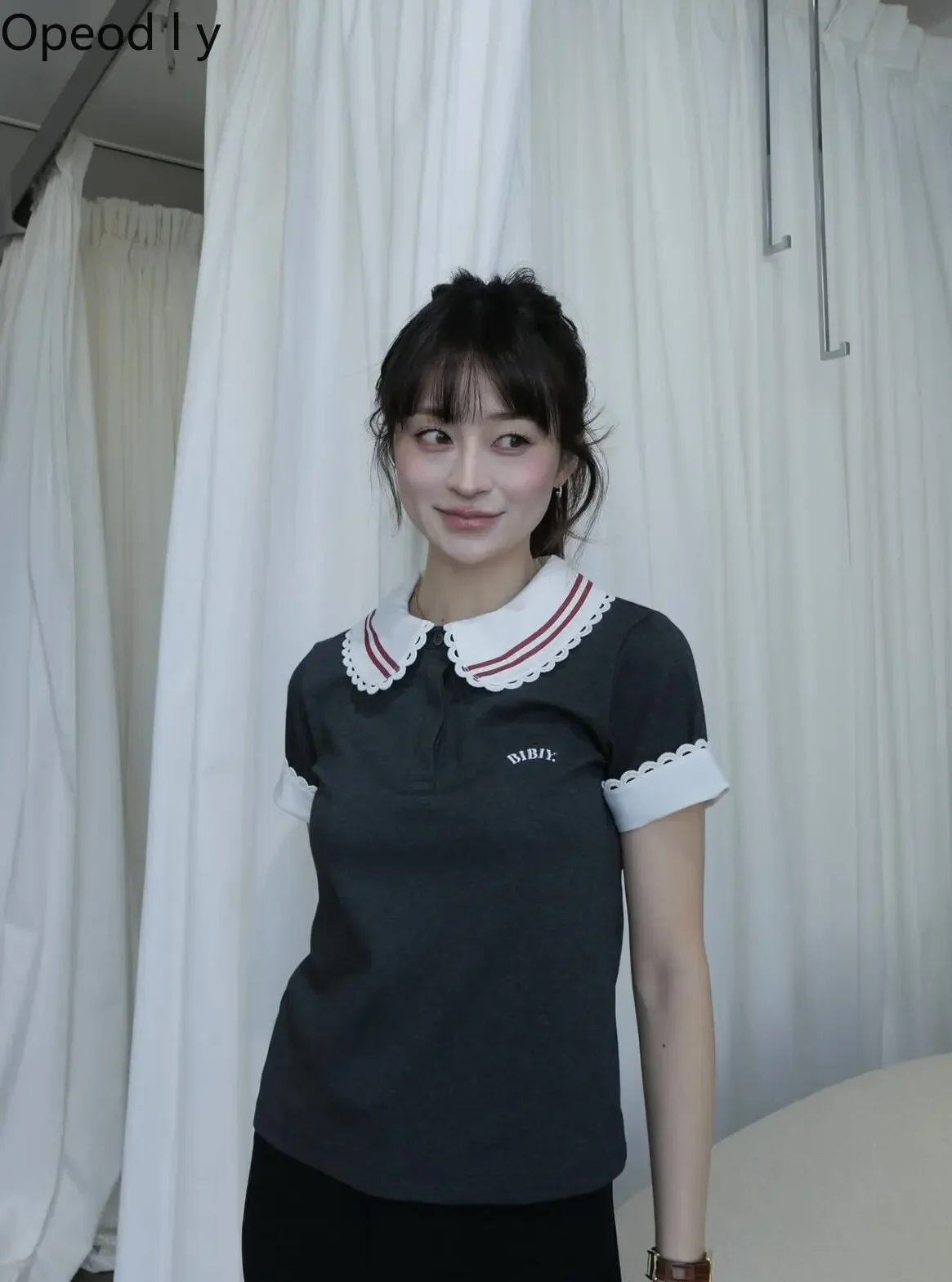 Japanese Sweet Cute Lace Navy Collar   Shirt 2026 Summer Fashion Thin Stripes Embroidered Women's Short-sleeved T-shirt