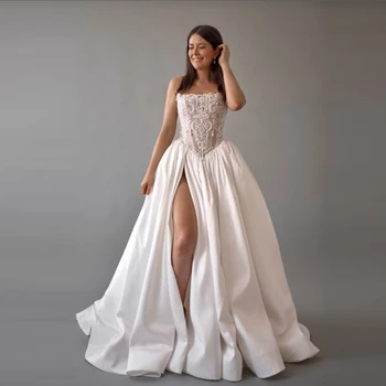 2025 Donne eleganti Abiti da sposa Sexy senza maniche A-Line Abiti Mopping Lunghezza Banchetto di fidanzamento Abiti da sposa Personalizzati