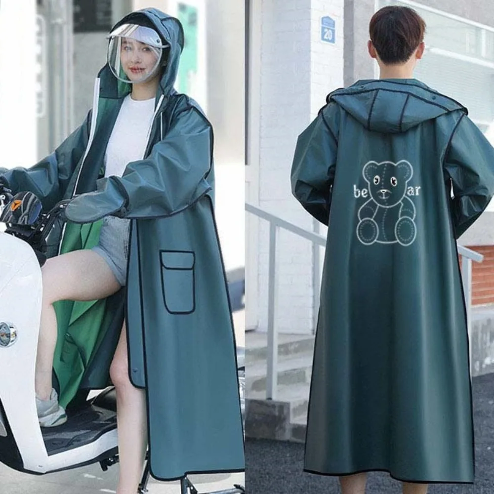 

Portable Waterproof EVA Long Raincoat Electric Scooter Rain Cover Rain Jacket Thick Hooded Zipper Motorcycle Raincoat Women Men