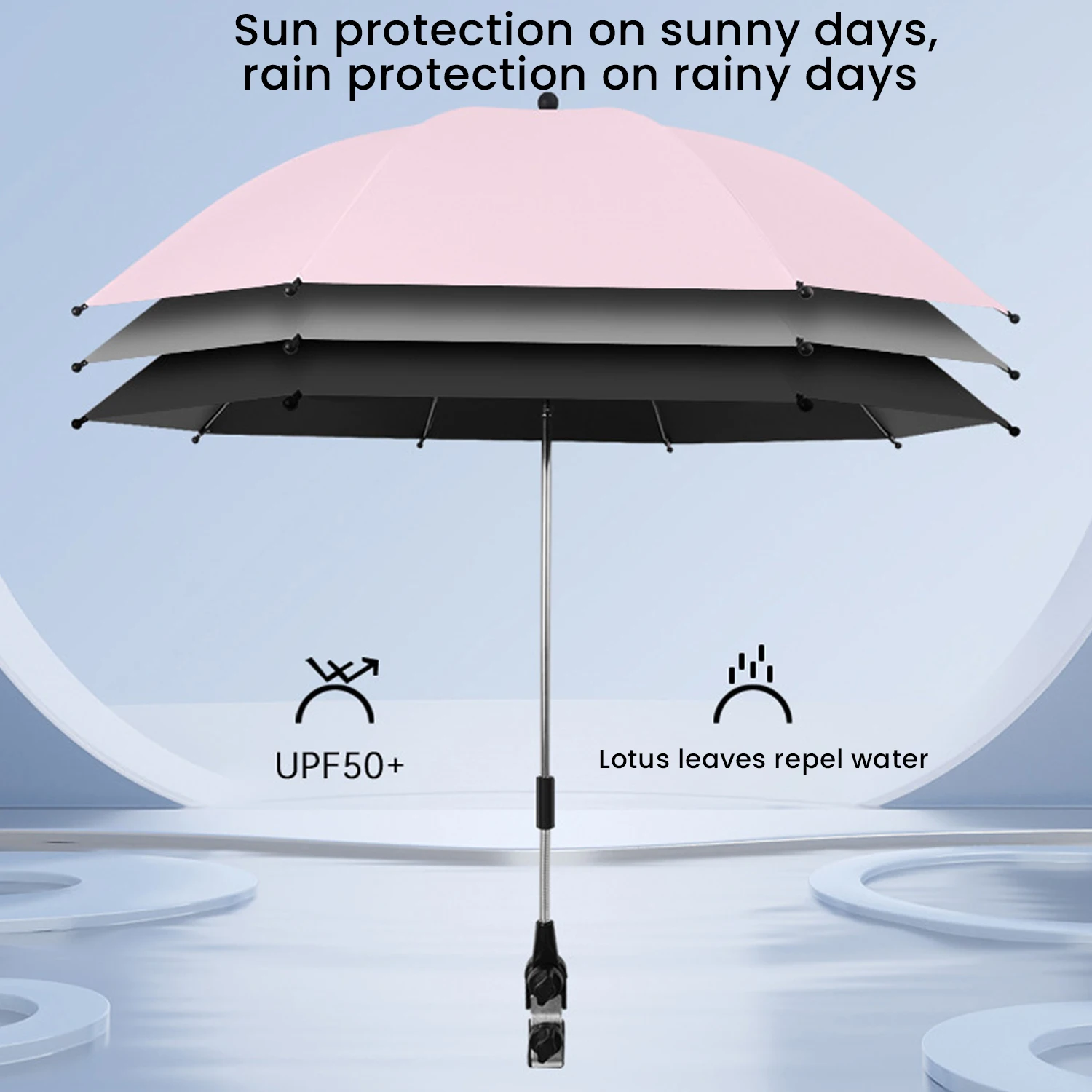 Universal Baby Stroller Parasol 360° UV Protection Adjustable Baby Stroller Umbrella Dual Use Rain or Shine Stroller Sunshade