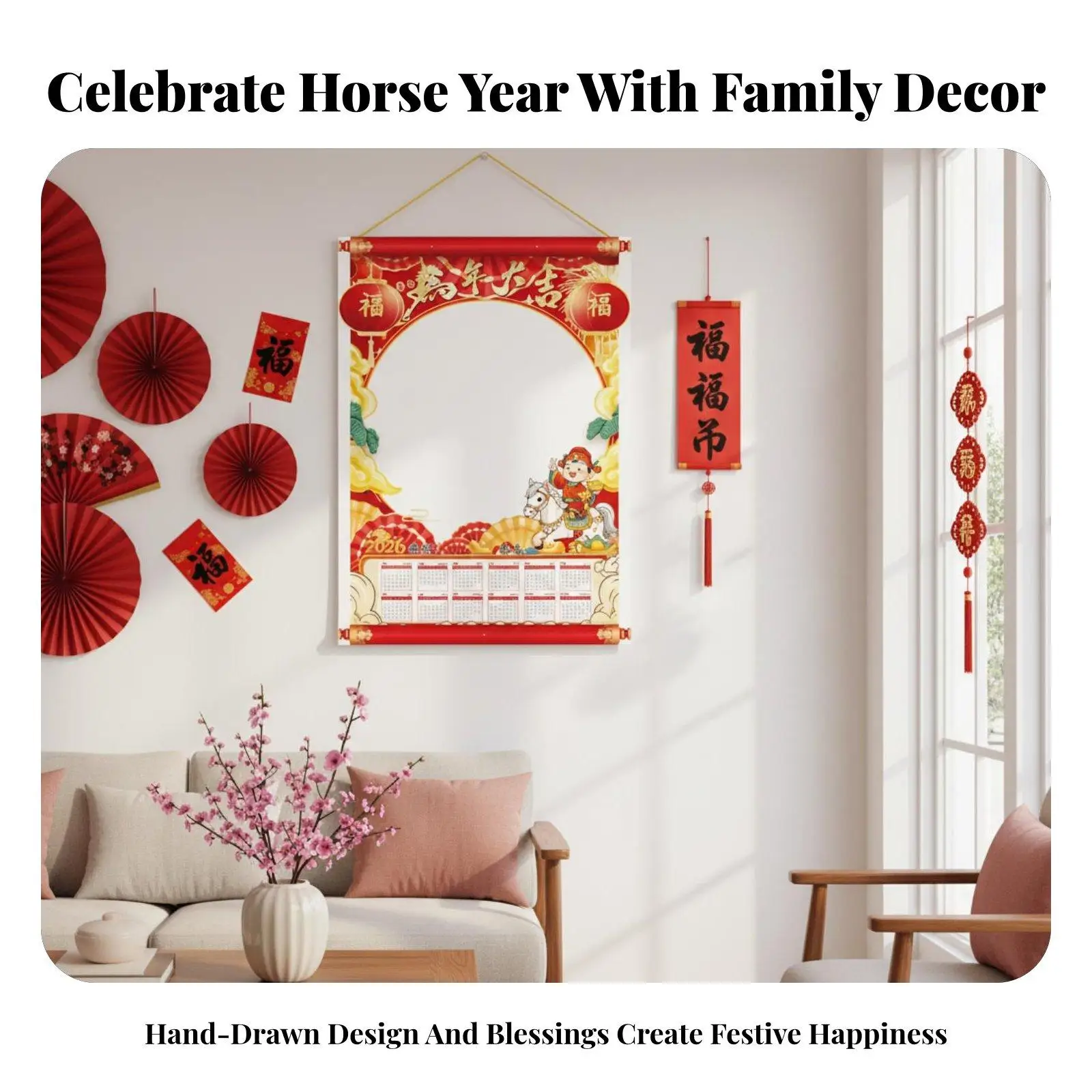 Large Kids Wall Calendar Horse Year Blank for Painting Drawing 230gsm Paper 21.7x15.7in Home Classroom Studio Use