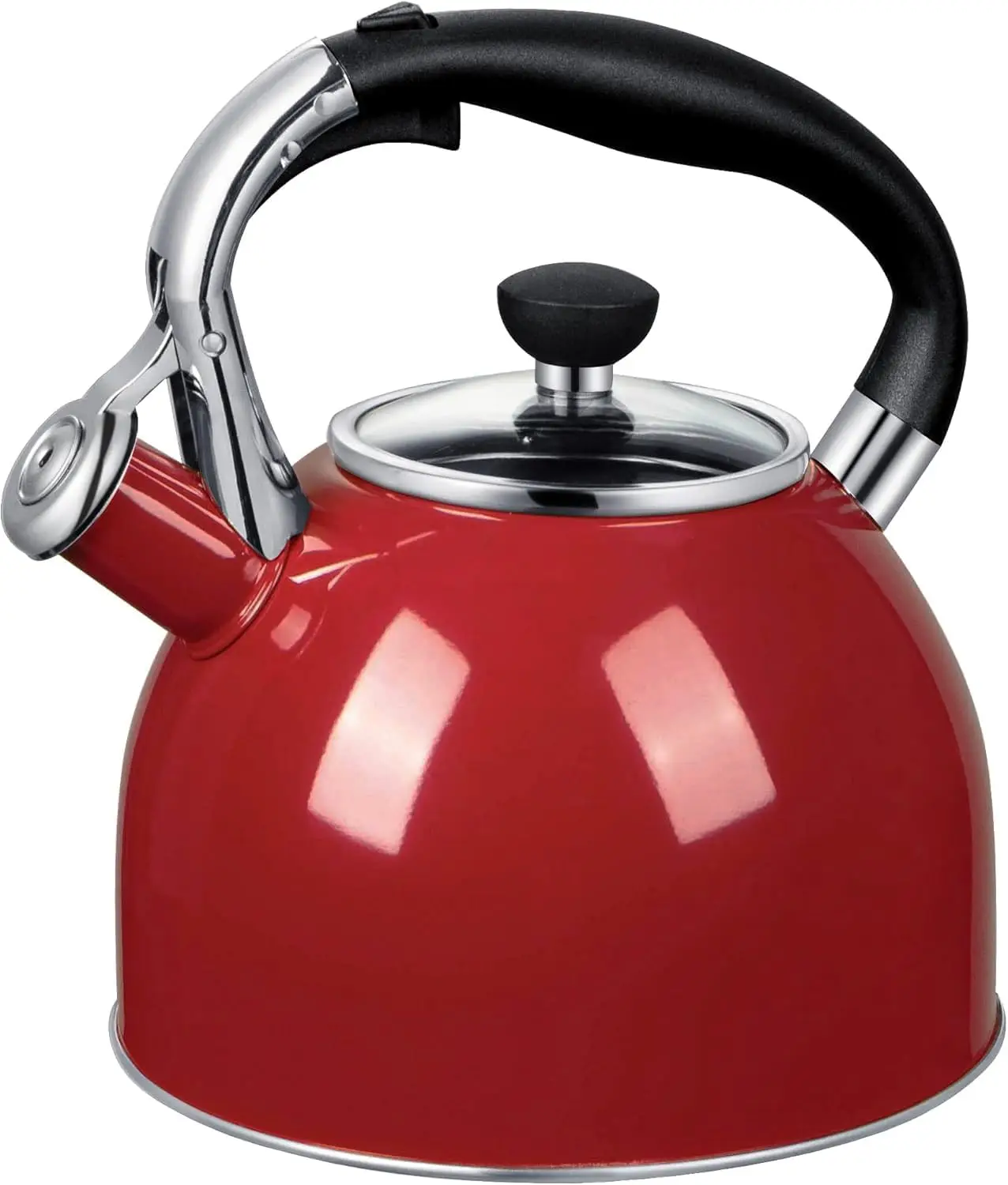 

2.5 Quart Stainless Steel Whistling Tea Kettle with Glass Lid & Capsule Bottom for Stove Top - Red