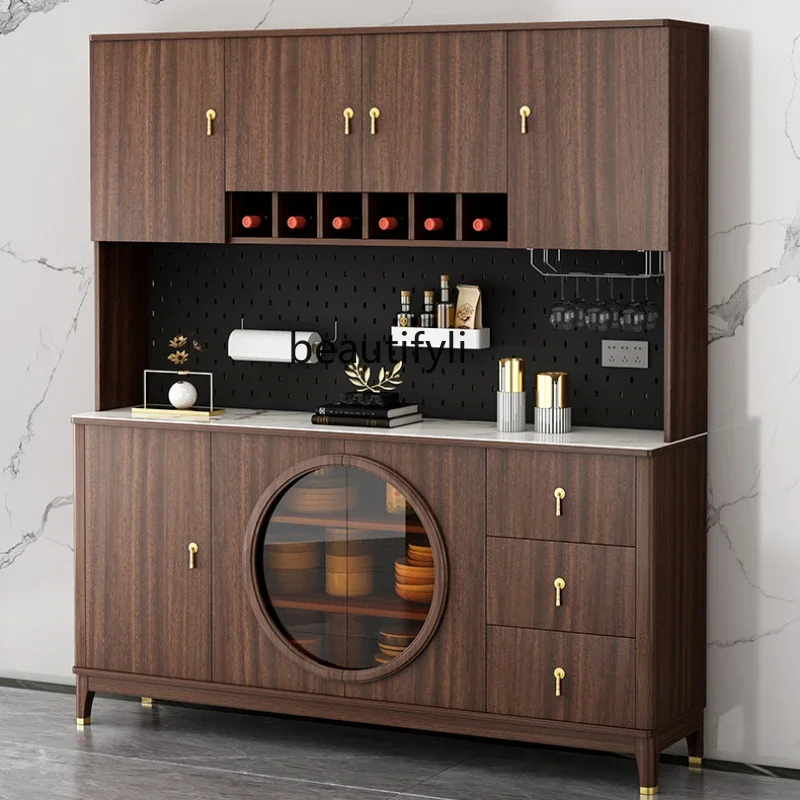 

V Solid Wood New Chinese Style Sideboard Wine Cabinet Integrated Wall High Cabinet Household Cupboard Storage Cabinet