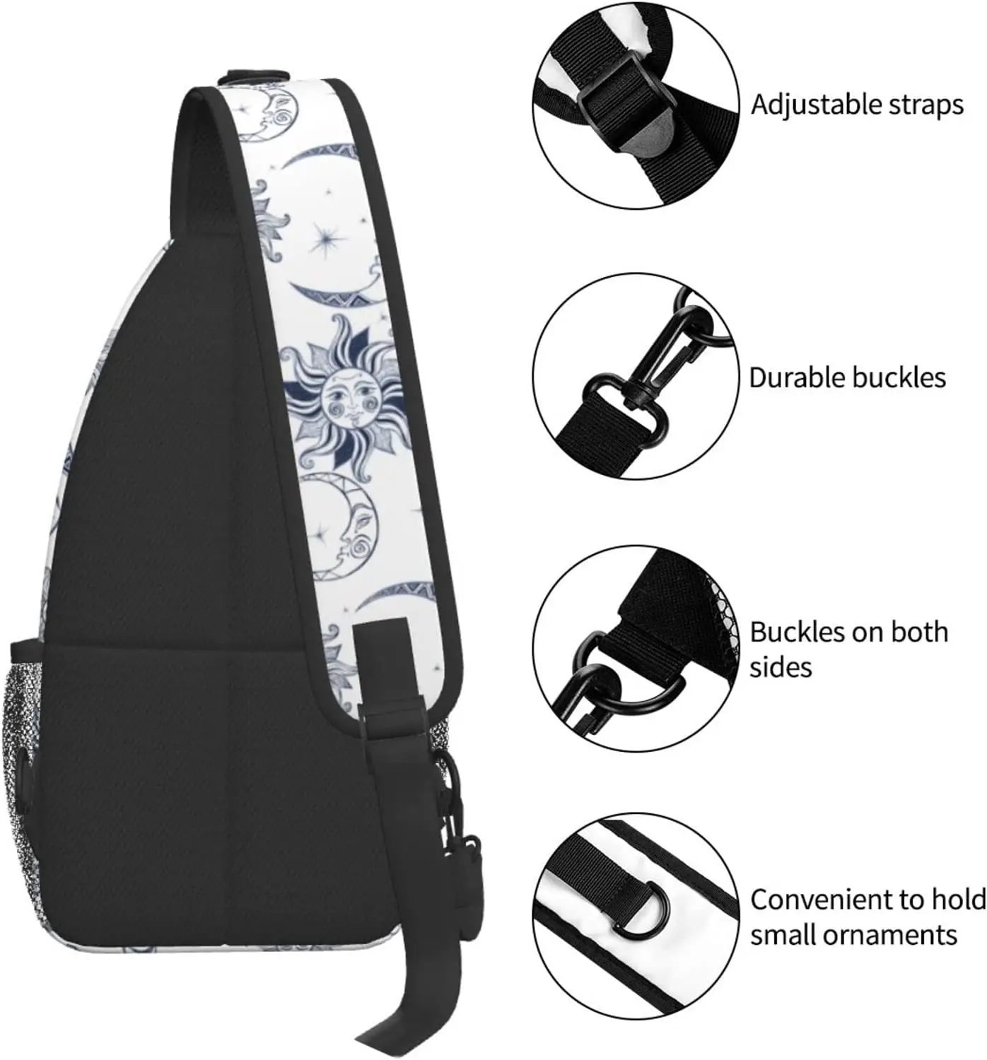 Sun Moon Stars Sling Bag Crossbody Travel Hiking Chest Backpack Shoulder Daypack for Women Men One Size