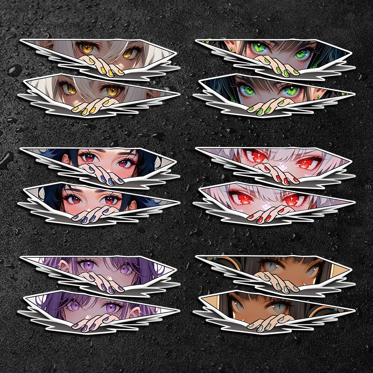 JDM Anime Girl Eyes Gaze Peeking Reflective Car Stickers Motorcycle Moto Bike Auto Body Fuel Tank  Rear Trunk Decals Accessories