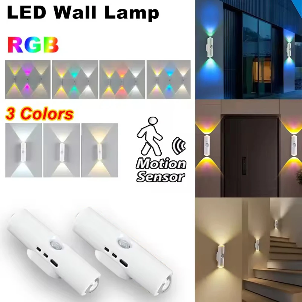 

Double-head Cabinet Lamp Under Kitchen Spotlight with Motion Sensor, Tri Color White or RGB Optional Rechargeable Sunset Light