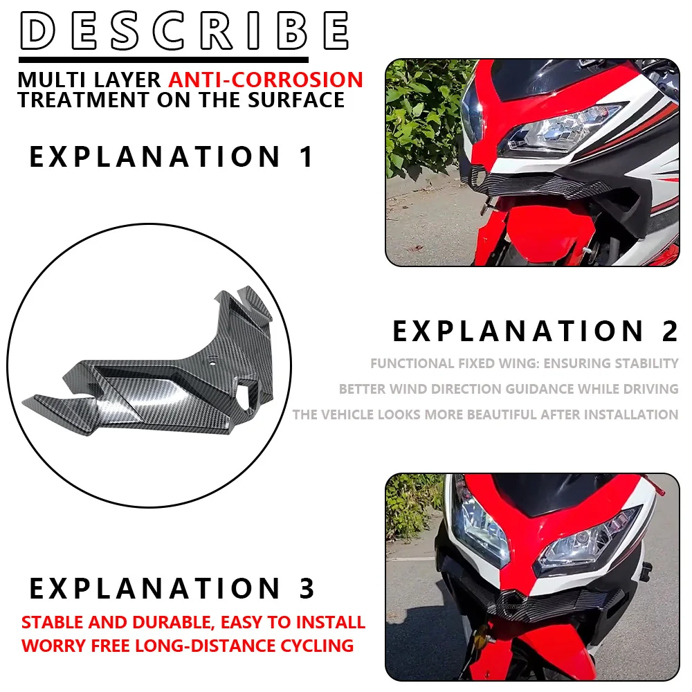 For KAWASAKI NINJA Front Beak Fairing Aerodynamic Winglet Lower Cover Protection NINJA300/250 Fairing Front Wing Carbon Fiber Pa