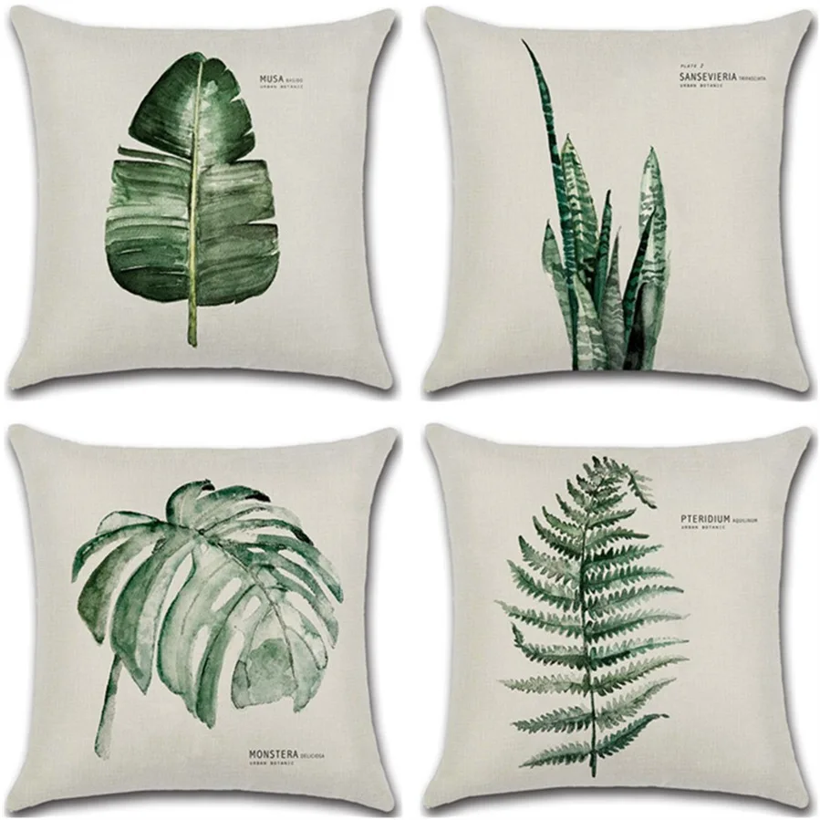 

Green Plants Pillowcases Plant Leaf Cotton Linen Pillow Case for Pillows Living Room Decoration Throw Pillow Cover for Sofa Bed