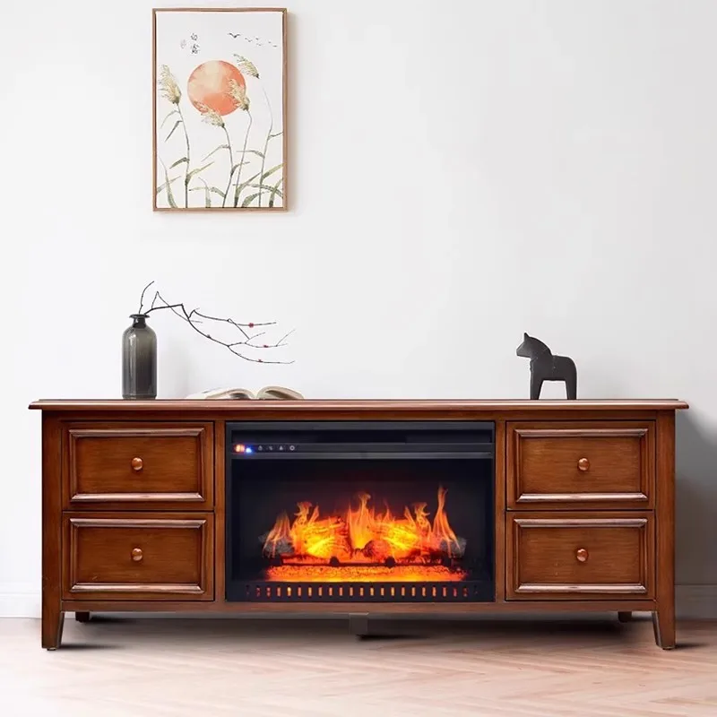 American rural high-end storage fireplace Solid wood simple home hotel living room TV sofa heating atomized fireplace
