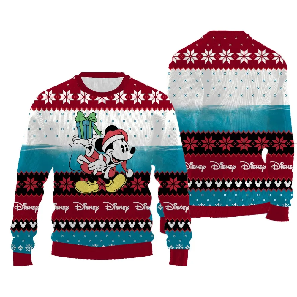 Disney Cartoon Pattern Printed Sweater for Women Casual Female Pullover Round Neck Thick Style Women's Sweatshirt for Christmas