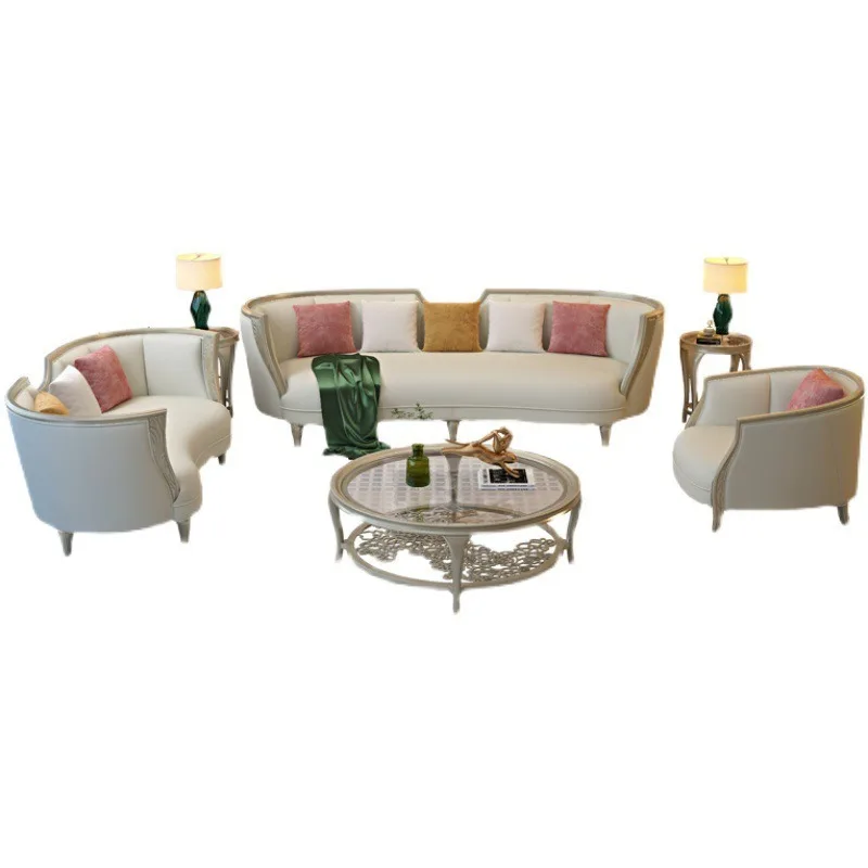 

Solid wood sofa luxury 123 combination sofa large villa high-end sofas cream style living room sofas