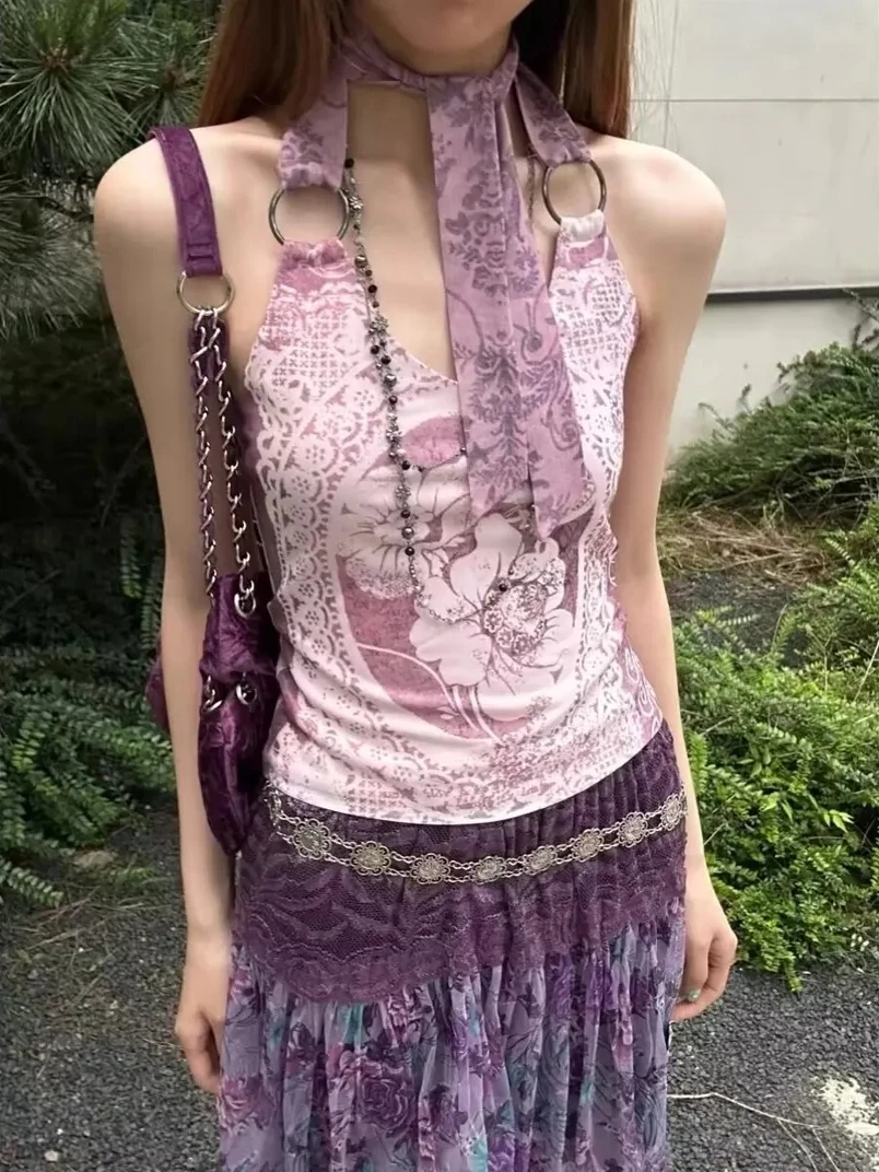 

Лето 2024, женский жилет с романтическим принтом в стиле ретро для горячих девушек, сексуальный топ Bal ort, сексуальный жилет с пикантным девушным цветочным принтом