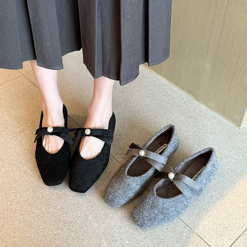 

2026 New Spring Autumn Mary Jane Heels for Women Bowknot Square Toe Low Heel Casual Daily Pumps Solid Versatile Women's Shoes