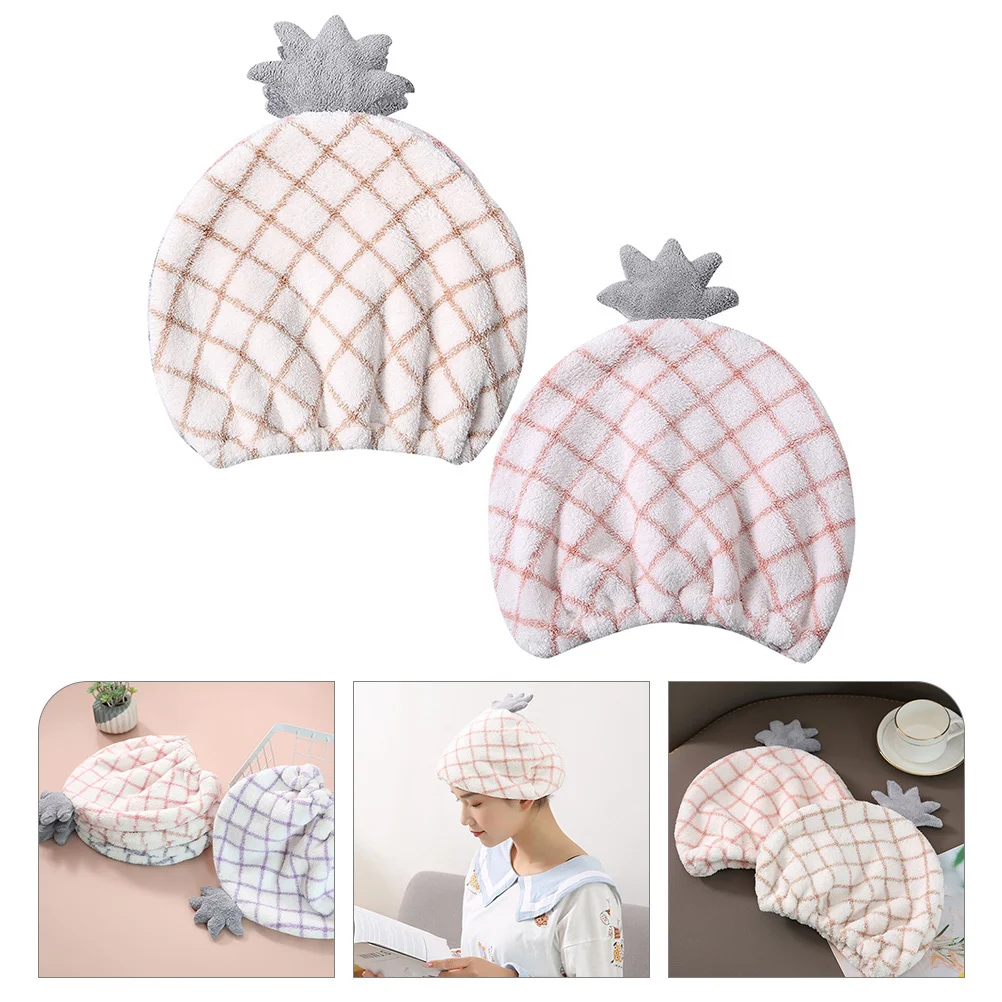2 قطعة قبعات تجفيف الشعر تصميم الأناناس سريعة الجافة المرجان الصوف ماصة الشعر التفاف المناشف للنساء المنزل استخدام قبعات حمام سميكة #6