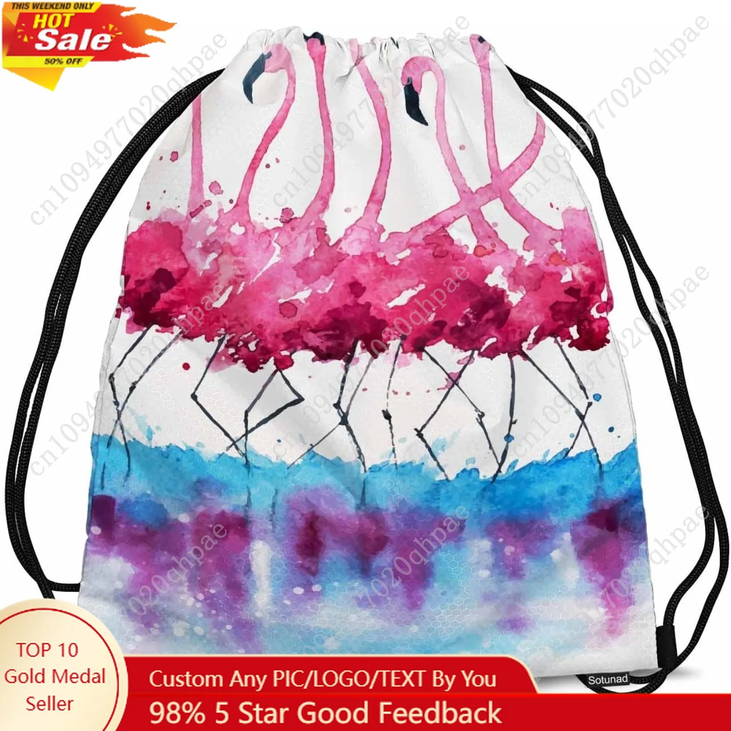 

Drawstring Backpack Bag Flamingos Watercolor Painting Bird Wildlife Animal Lightweight Backpack Soccer Ball Bag Sutiable for Spo