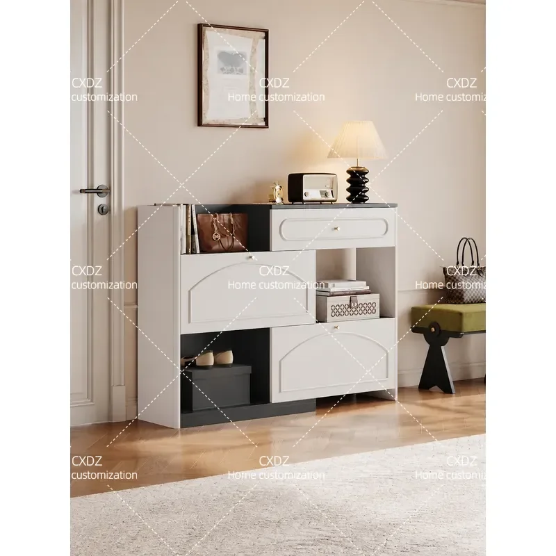 French retro home tipping bucket shoe cabinet storage cabinet integrated retractable rotating multi-functional low cabinet