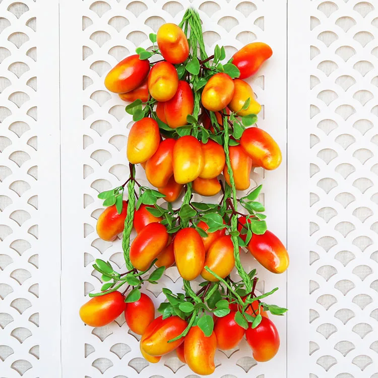 8Heads Artificial Mango String Food Vegetables Photography Props Fake Fruits Home Garden Party Wall Hanging Artificial Fruits