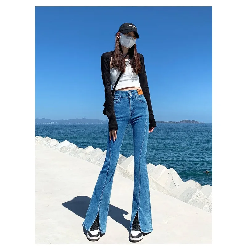 

High Waist Bell Bottom Jeans Women Jeans New Hot Sale Of The Season Fashion High Street Slimming Leisure Solid Color Slim Women