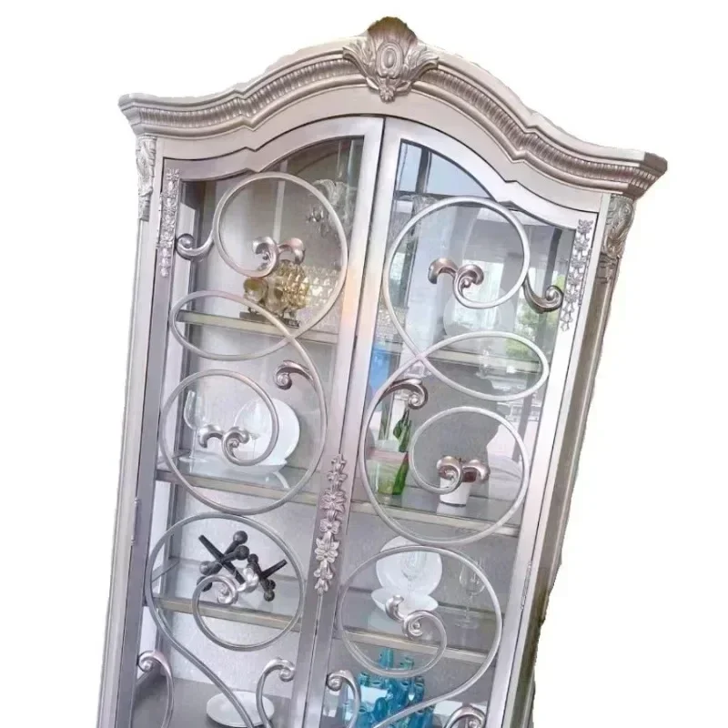 Solid wood bookcase French retro old carved locker foyer display cabinet furniture
