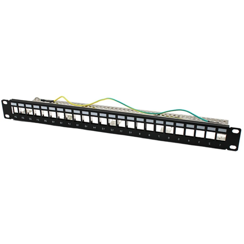 Cat5e Cat6a Cat7 키스톤 이더넷 케이블에 적합한 올 메탈 랙 마운트, 24 포트 RJ45 블랭크 패치 패널, 1U, 19 인치