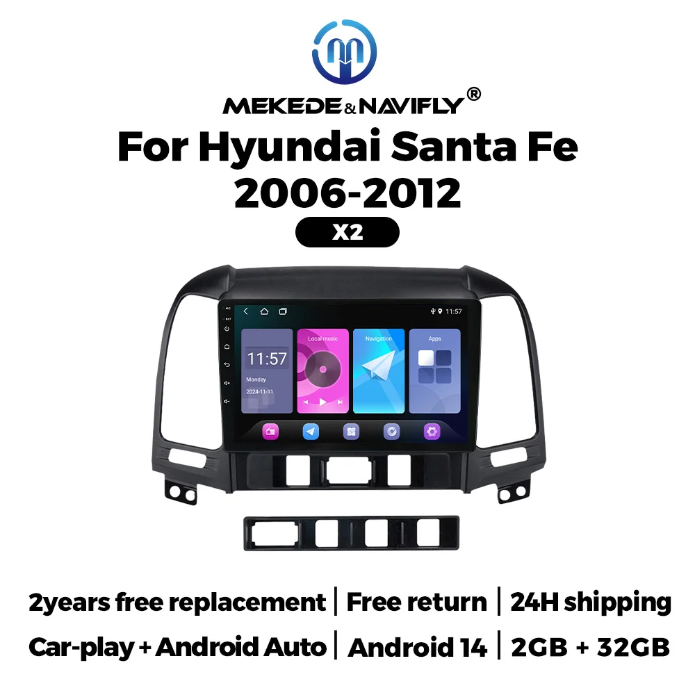 

MEKEDE&NAVIFLY Android14 Wireless Car play Auto Car Radio for Hyundai Ix45 Santa Fe 2006 - 2012 Stereo Multimedia Player GPS BT