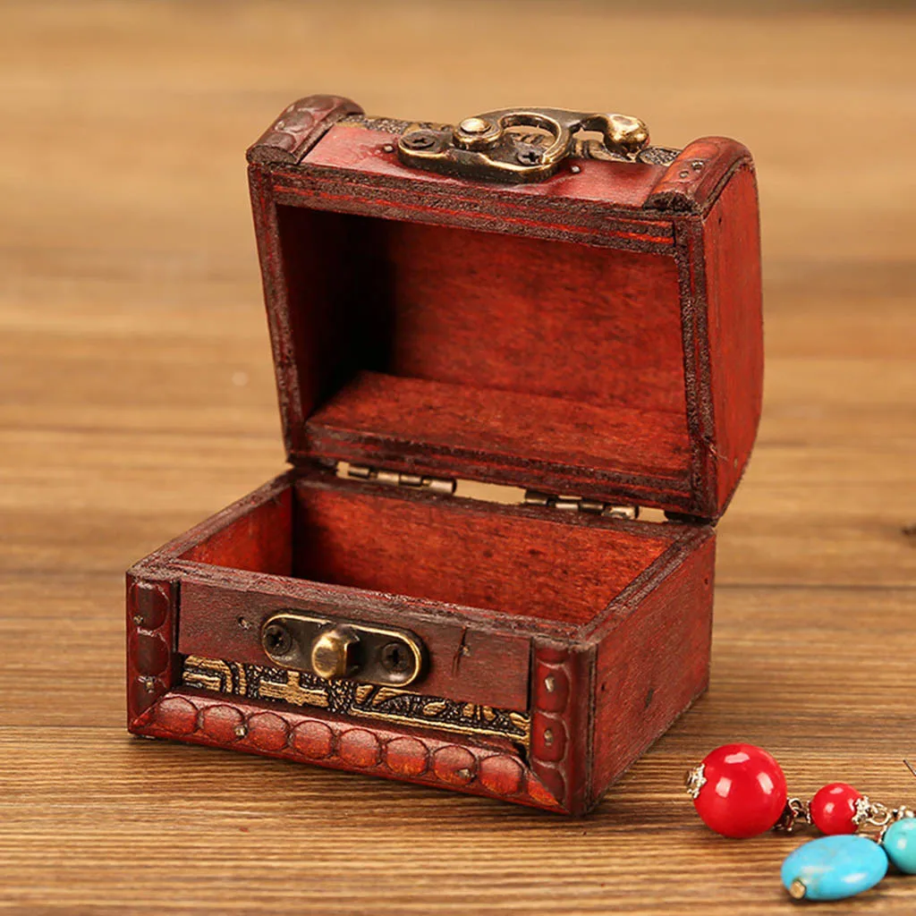 1PCS Jewelry Box Vintage Wood Handmade Box With Mini Metal Lock For Storing Jewelry Treasure Pearl