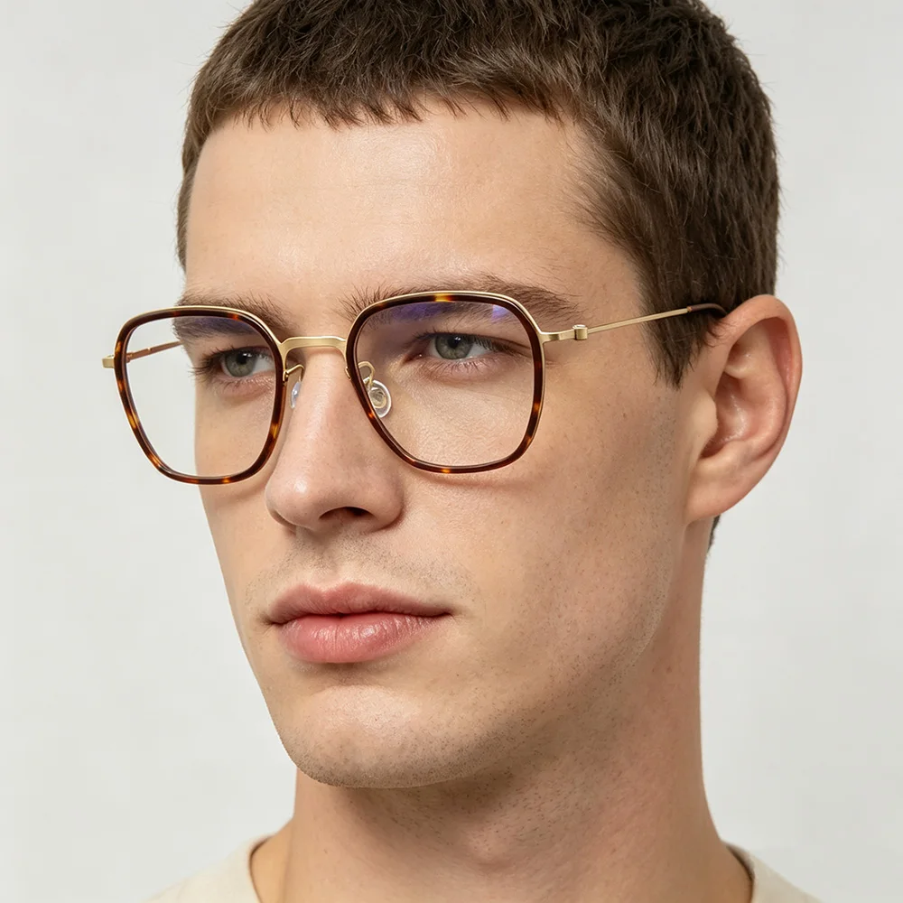 EYELUYAN Polygon Prescription Glasses Men Women Acetate Pure Titanium Eyewear Customize Optical Myopia Progressive Spectacles