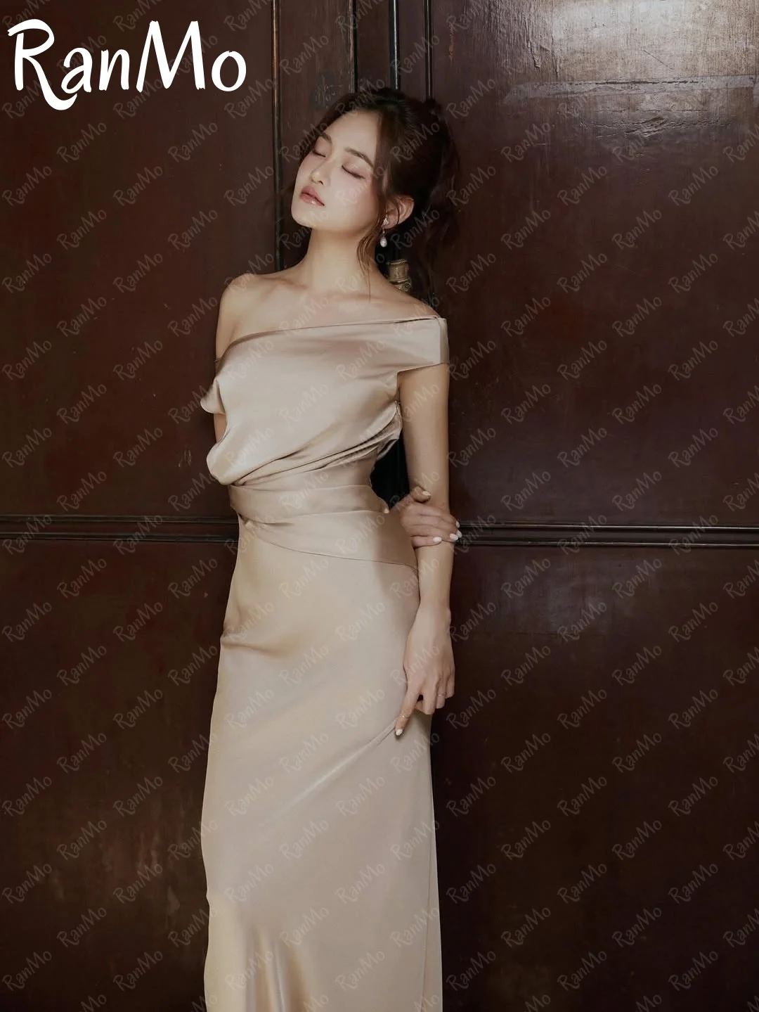 Ranmo Vestidos De Festa Women Mermaid Satin 2025 Evening Dresses Off-shoulder Customized فساتين سهرة Paste the Diamond