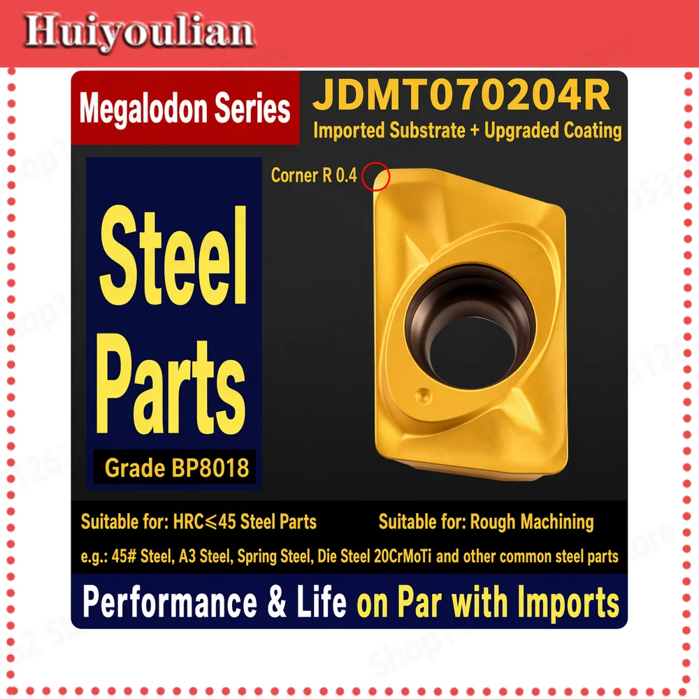 JDMTO70204R BP8018 Carbide Milling Insert R0.4 for Steel 45# A3 Spring Steel Mold Steel HRC45 Roughing