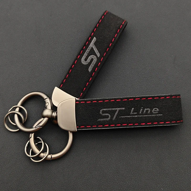 ST Line Suede Car Key Lanyard Keychain Metal D‑ring For Ranger Tourneo Maverick Auto Interior Decor Accessory