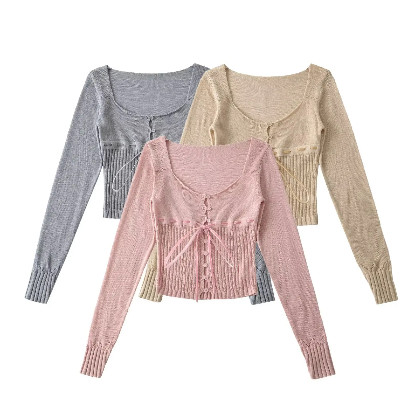 Tops Women Top Round Neck Full Sleeve Knit Thin Sexy Y2k Streetwear Solid Tight Waist Elegant Tees Work Slim Fit 2026 Summer