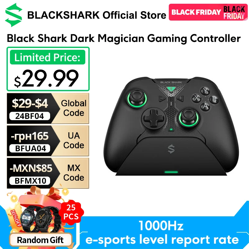 Global Version Black Shark Dark Magician Gaming Controller 1000Hz Wired Report Rate 12-bit ADC 4096 Joystick Sampling Points