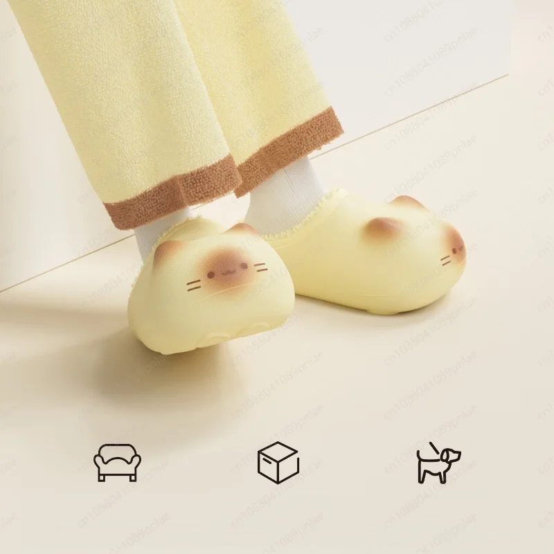 Cute Cat Claw Cotton Slippers, Women's Winter Wear, Thickened Waterproof and Warm Cotton Shoes