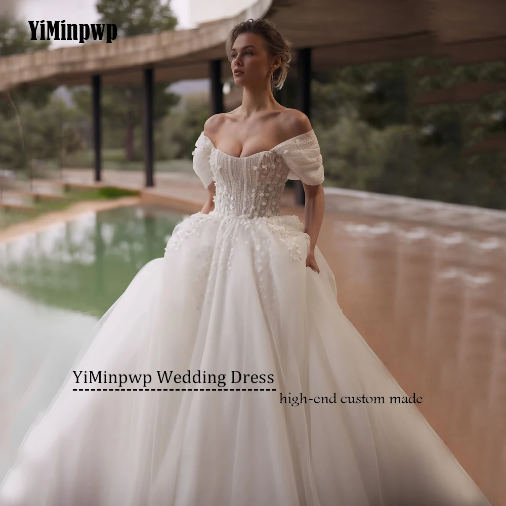 Элегантные свадебные платья без бретелек по индивидуальному заказу для женщин, 2025 г., с открытыми плечами и аппликацией, кружевные, с открытой спиной, тюлевые свадебные платья в стиле бохо
