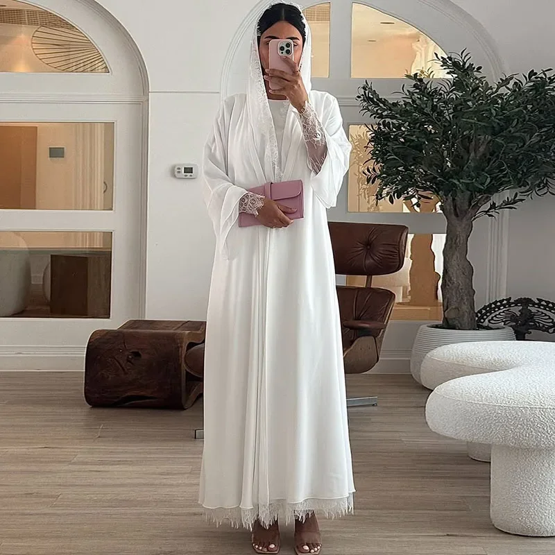 

Women's Clothing Lace Patchwork Muslim Coat Casual Hooded Long Sleeved Loose Outerwear Chiffon Fall Elegant High Waist Cardigan